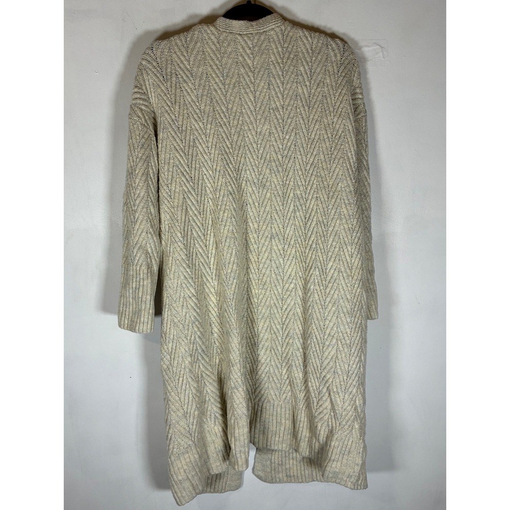 Ophelia Roe XL Cream Chevron Knit Long Open Front Cardigan Pockets - Picture 6 of 6